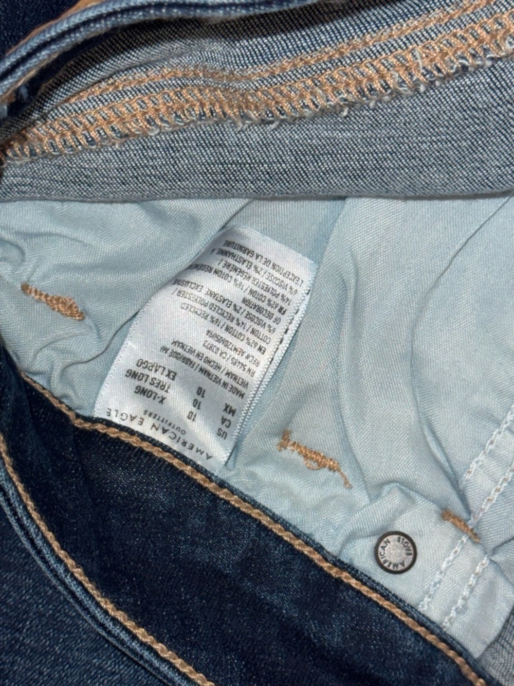 American Eagle High Rise Skinny Kick Jeans Size 10 XLong Dark Shadow Stretch - Picture 10 of 14